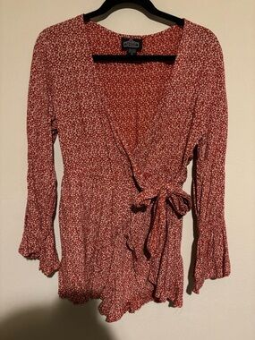 Angie Rust Red Floral Wrap Romper